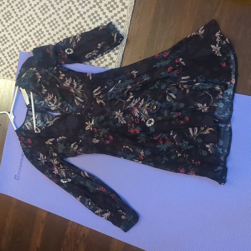Astr Navy Floral Long Sleeve Dress